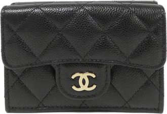 Chanel Gold Black Bordeaux Grained Calfskin Wallet (Tri-Fold) (Pre-Owned)