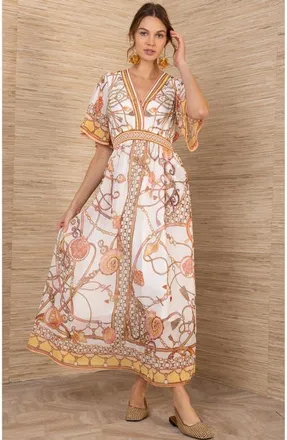 Hale Bob Neve Chiffon Dress in Gold at Nordstrom, Size Medium