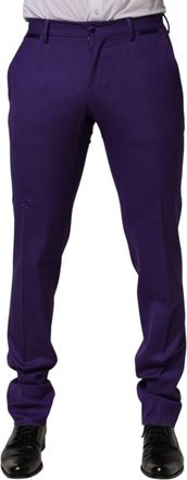 Dolce & Gabbana Mens Wool-Blend Dress Trousers Purple Silk Elastane
