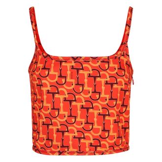 Gucci Sleeveless Tops, female, Orange, Size: XS Silk Printed Top