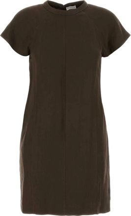 Brunello Cucinelli Monili-Trim Mini Jurk - Dames - Korte kleedjes - Bruin - M - Leer - Kleedjes