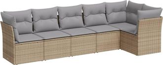 vidaXL Vidaxl - Juego De Sof&aacute;s Jard&iacute;n Con Cojines 6 Pzas Rat&aacute;n Sint&eacute;tico Beige