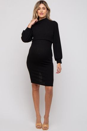 Pinkblush Rib Knit Mock Neck Mock Neck Nursing Dress in Black at Nordstrom, Size Medium
