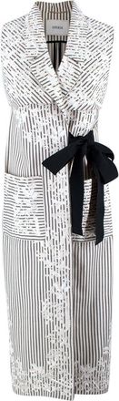 Erdem Floral Embroidered Striped Longline Wrap Jacket Size M