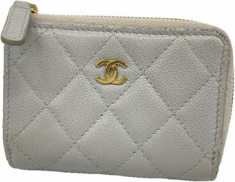 Chanel Gray Grained Calfskin Wallet (Tri-Fold) (Pre-Owned)