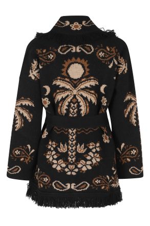 Alanui Island Roots Geometric Jacquard Fringed Wool Cardigan