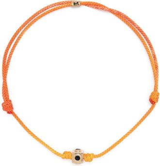 Luis Morais 14K Yellow Gold Small Lego Cube Quartz Cord Bracelet - Mens - Smoky Quartz/14kt Gold/Fabric