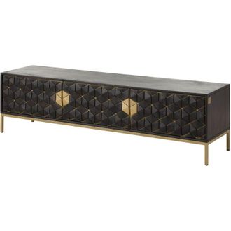 Massivmoebel24 Mobile Tv in legno di Mango 180x45x50 Oliato grigio diamond 124