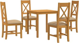 vidaXL Conjunto De Comedor 5 Uds. Beige Madera De Roble S&oacute;lido Vidaxl