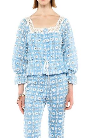 Anna Sui Lattice Lace Embroidery Top in Baby Blue at Nordstrom, Size X-Small