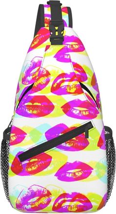 Generic Colorful Lips Sling Bag Adjustable Cross Body Bag With Zipper Crossbody Bags For Women Runner Shopping