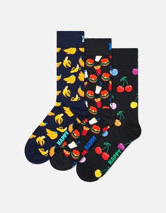 Happy Socks Womens 3-Pack Bananas, Cherries & Burgers Socks, Navy/Black - Size: 5.5/5/3.5/4/4.5/7/6.5/6/3