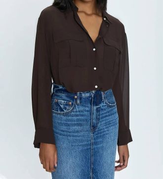 Pistola Denim Reese Sheer Button Down Shirt Top In Dark Roast