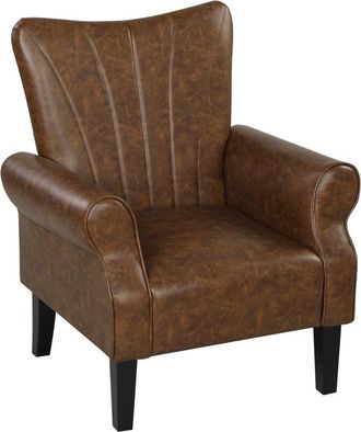 HOMCOM Armchair, Upholstered Modern Accent Chair with Wood Legs Brown - Homcom
