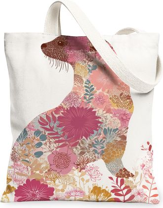 Generic Floral Animal Canvas Tote Bags, Vintage Flower Pattern Reusable Grocery Bags, Lightweight Washable Shoulder Strap Canvas Fo, White, 13x15 Inch