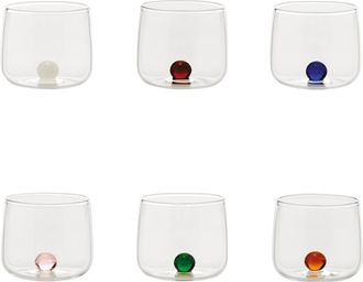 Zafferano Bilia Tumbler Junior Set 6 Bicchieri Piccoli Per Liquori E Amari In Vetro Borosilicato Lavorato A Mano Con Base A Sfera Colorata, Colori Assortiti