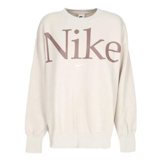 Nike Phoenix Fleece Oversized Logo Crewneck - Dames - Sportshirts - Beige - L - Katoen - Fitness