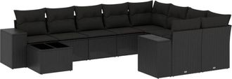vidaXL Vidaxl - Set De Sof&aacute;s De Jard&iacute;n 10 Pzas Cojines Rat&aacute;n Sint&eacute;tico Negro