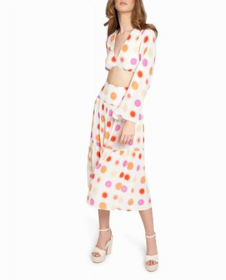Nicole Miller Radiant Aura Silk Midi Skirt In White Aura Dot