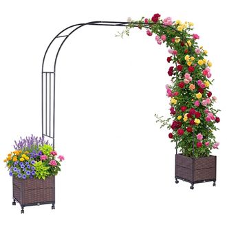 Relaxdays Relaxdays Arco De Rosas Con 2 Jardineras, 210 X 282 X 40 Cm, Metal Y Polirat&aacute;n, Negro/marr&oacute;n