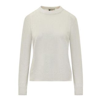 Max Mara Trui met ronde hals - Dames - Ronde hals truien - Wit - M - Linnen - Truien & Vesten