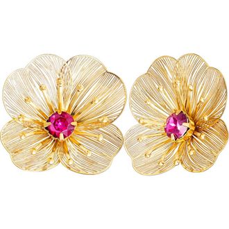 Jessica Simpson Gold-Tone Filigree Flower Stud Earrings with Pink Crystal Center in Gold Tone at Nordstrom