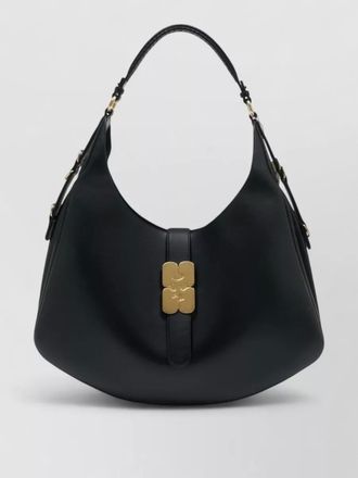 Ganni kat large gold shopper shoulder bag leather