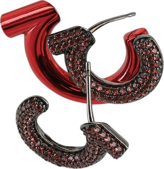 Ferragamo Crystal-Embellished Gancini Half-Hoop Earrings