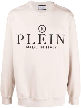 Philipp Plein logo-print crew-neck sweatshirt - men - Cotton - L - Neutrals