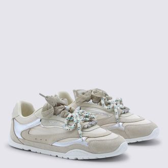 Pinko Mixed-Material Low-Top Sneaker - Beige