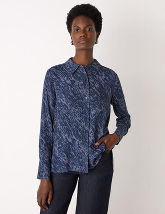 Whistles Abstract Marks Collared Shirt in Blue at Nordstrom, Size 14