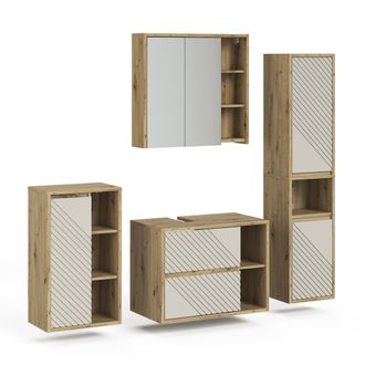 Vicco Conjunto De Muebles De Ba&ntilde;o Viola, Roble Artesanal, 4 Partes, Vicco