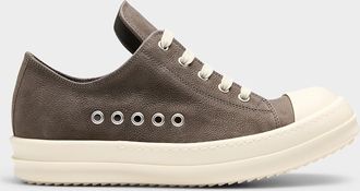 Rick Owens Womens Low grey leather sneakers
