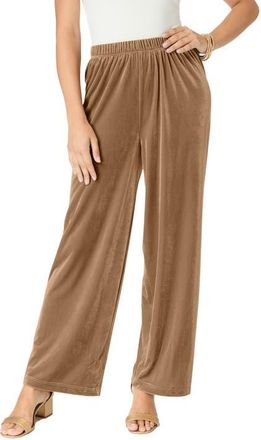 Roaman's Wide Leg Velour Pant in Almond Brown at Nordstrom, Size 40
