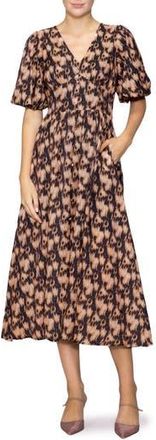 Melloday Bubble Sleeve Fit & Flare Midi Dress in Abstract Animal at Nordstrom Rack, Size X-Large
