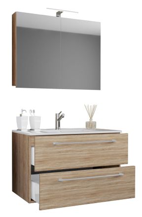 ebuy24 Vcm - 3 Piezas Lavabo Lavabo Inferior Gabinete Ancho 60 Cm Juego De Muebles De Ba&ntilde;o Colgando Con Un Caj&oacute;n Espejo Gabinete Badinos (sonoma-oiche (s&auml;ger
