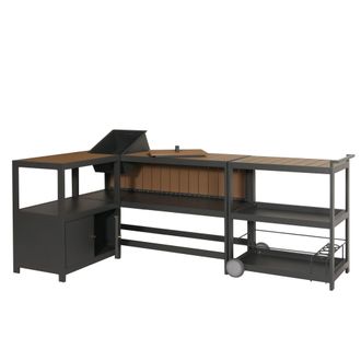 Hhg Cocina Exterior De Aluminio De 3 Piezas Hhg 810, Cocina Exterior De Jard&iacute;n Carrito Para Servir Cubitera, Antracita, Aspecto De Madera Clara