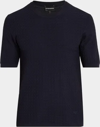 Emporio Armani Men & apos;s Textured Micro-Geometric Short-Sleeve Sweater
