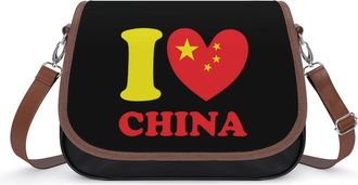 Generic I Love China Womens Leather Crossbody Bags with Adjustable Strap Casual Printed Shoulder Handbag