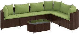 vidaXL Juego De Sof&aacute;s De Jard&iacute;n 7 Piezas Con Cojines Rat&aacute;n Pe Marr&oacute;n Vidaxl