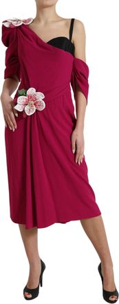 Dolce & Gabbana Womens Purple Flower Embellished One Shoulder Dress Silk