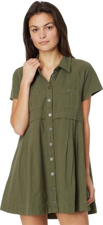 Free People Ronnie Mini Dress Womens Green Poplin Cotton Button Front KFC1103