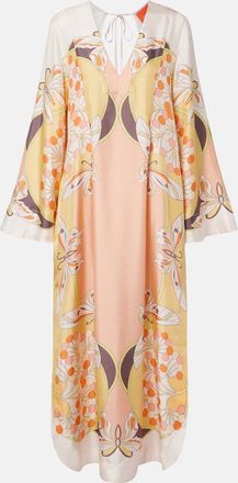 La DoubleJ Abito lungo Twin Flame in twill di seta con stampa