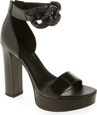Karl Lagerfeld Anisha Crystal Links Platform Sandal in Black/Black at Nordstrom Rack, Size 7.5