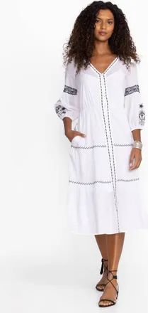 Johnny Was Cam Tiered Midi Irenie Dress In White
