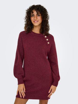 Only Midikleid ONLY ONLEMMA LIFE LS BUTTON ONEC DRESS CC KNT, Damen, Gr. XS, N-Gr, gold (cabernet detail:melange, gold button), Obermaterial: 50% Polyacryl