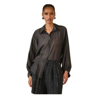 Souvenir Shirts, female, Black, Size: M Sheer Fabric Shirt with Beaded Collar