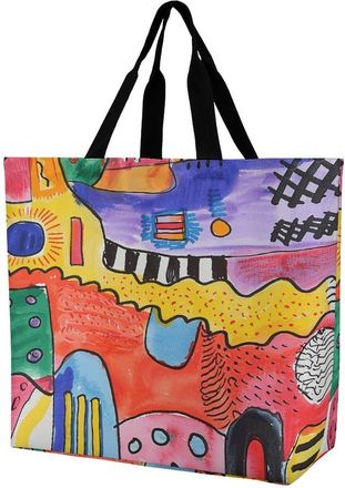 Generic Bright Colored Curves Handbag Durable Tote Bag Foldable Shoulder Bags For Camping Ladies Work