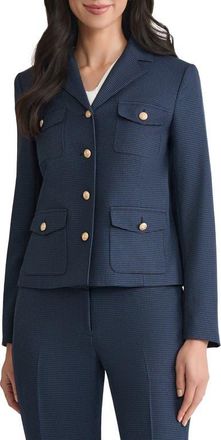 Kasper Houndstooth Check Military Jacket in Blue Night/Black at Nordstrom, Size 10