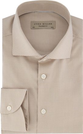 John Miller overhemd katoen beige geruit